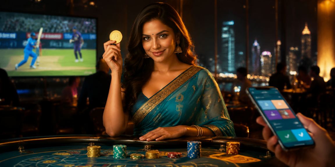 Indian woman playing cricket betting on mobile